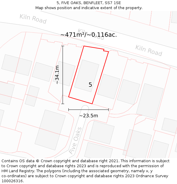 5, FIVE OAKS, BENFLEET, SS7 1SE: Plot and title map