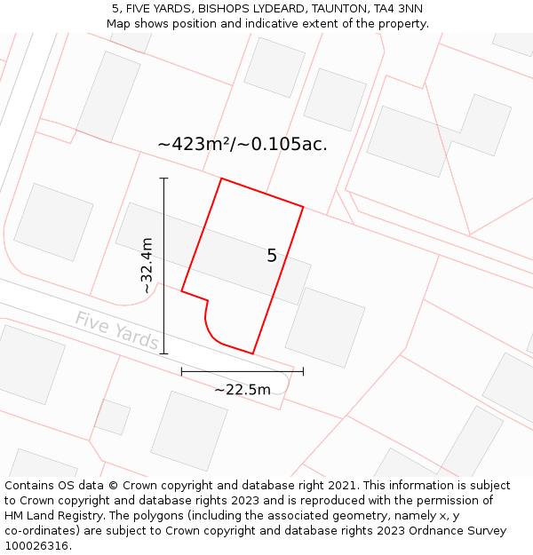 5, FIVE YARDS, BISHOPS LYDEARD, TAUNTON, TA4 3NN: Plot and title map