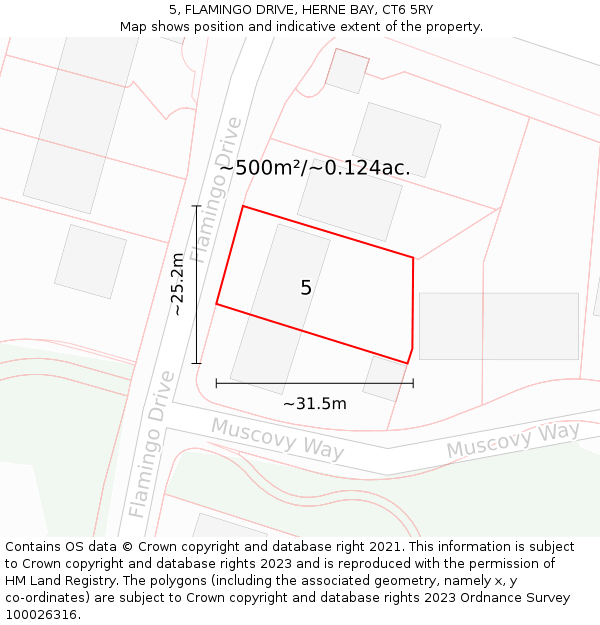 5, FLAMINGO DRIVE, HERNE BAY, CT6 5RY: Plot and title map