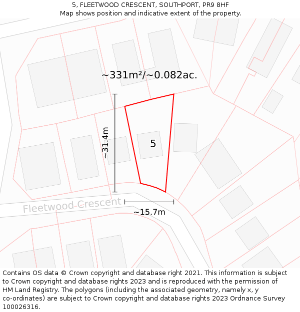 5, FLEETWOOD CRESCENT, SOUTHPORT, PR9 8HF: Plot and title map