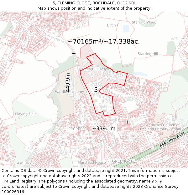 5, FLEMING CLOSE, ROCHDALE, OL12 9RL: Plot and title map