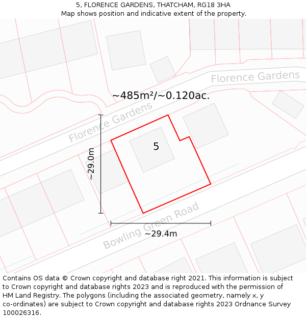 5, FLORENCE GARDENS, THATCHAM, RG18 3HA: Plot and title map