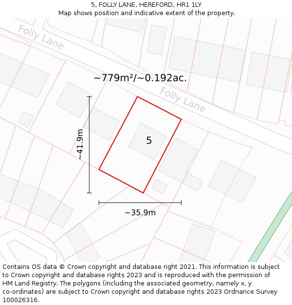 5, FOLLY LANE, HEREFORD, HR1 1LY: Plot and title map