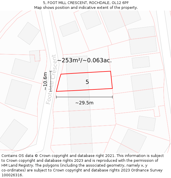 5, FOOT MILL CRESCENT, ROCHDALE, OL12 6PF: Plot and title map