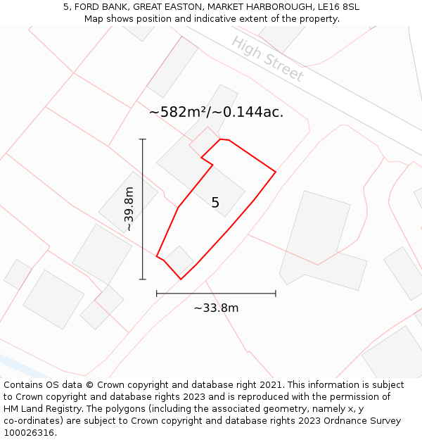 5, FORD BANK, GREAT EASTON, MARKET HARBOROUGH, LE16 8SL: Plot and title map