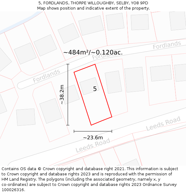 5, FORDLANDS, THORPE WILLOUGHBY, SELBY, YO8 9PD: Plot and title map