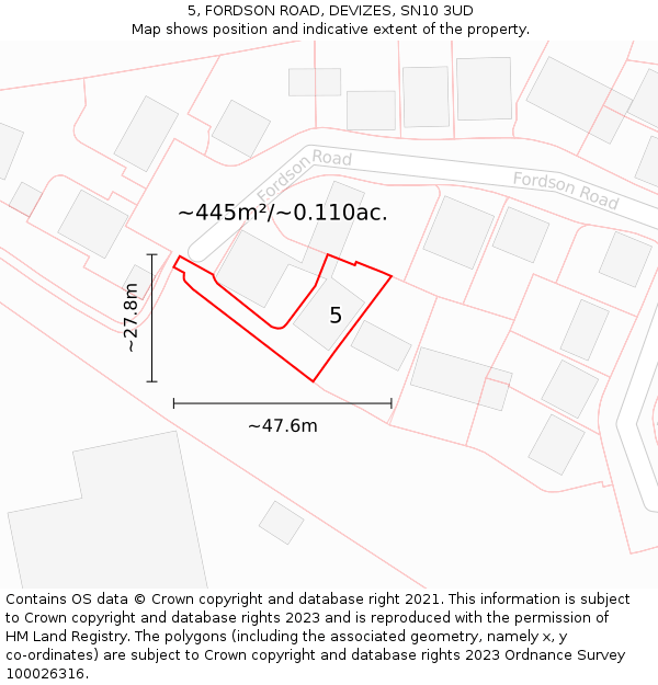 5, FORDSON ROAD, DEVIZES, SN10 3UD: Plot and title map