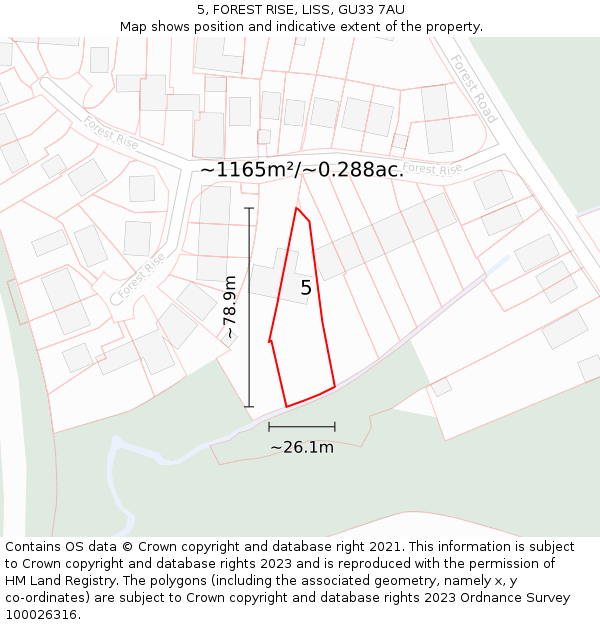 5, FOREST RISE, LISS, GU33 7AU: Plot and title map