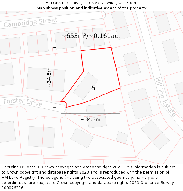 5, FORSTER DRIVE, HECKMONDWIKE, WF16 0BL: Plot and title map