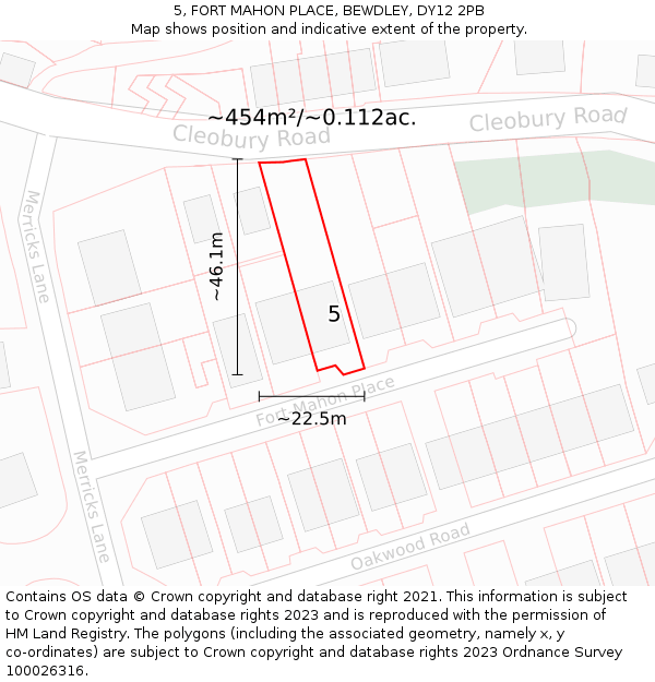 5, FORT MAHON PLACE, BEWDLEY, DY12 2PB: Plot and title map