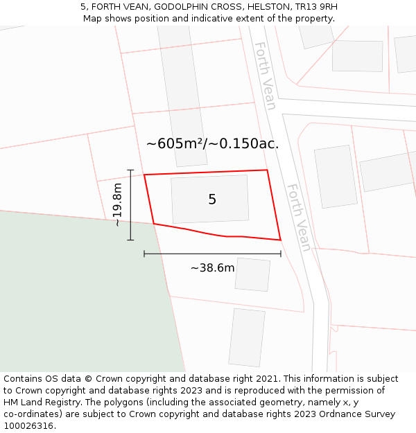 5, FORTH VEAN, GODOLPHIN CROSS, HELSTON, TR13 9RH: Plot and title map