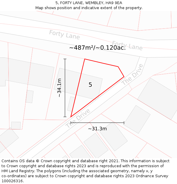 5, FORTY LANE, WEMBLEY, HA9 9EA: Plot and title map
