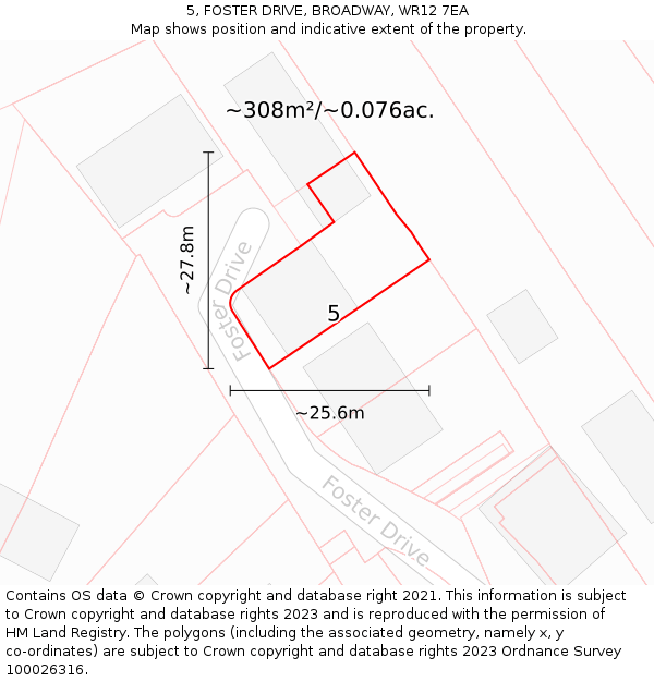 5, FOSTER DRIVE, BROADWAY, WR12 7EA: Plot and title map