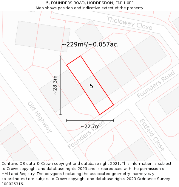 5, FOUNDERS ROAD, HODDESDON, EN11 0EF: Plot and title map