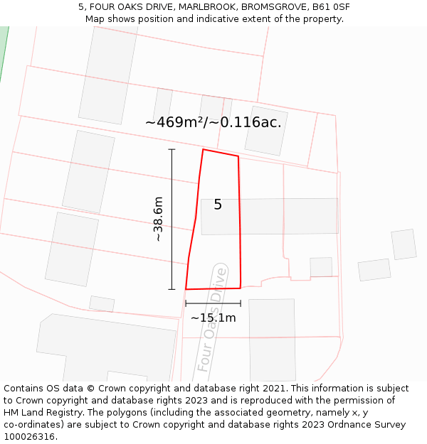 5, FOUR OAKS DRIVE, MARLBROOK, BROMSGROVE, B61 0SF: Plot and title map