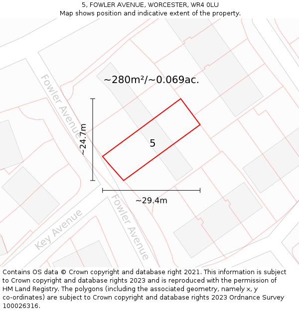 5, FOWLER AVENUE, WORCESTER, WR4 0LU: Plot and title map