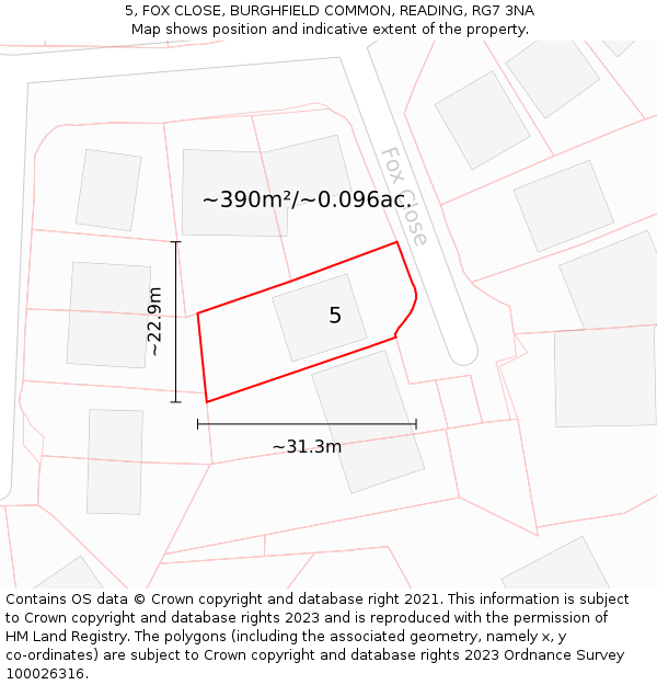 5, FOX CLOSE, BURGHFIELD COMMON, READING, RG7 3NA: Plot and title map