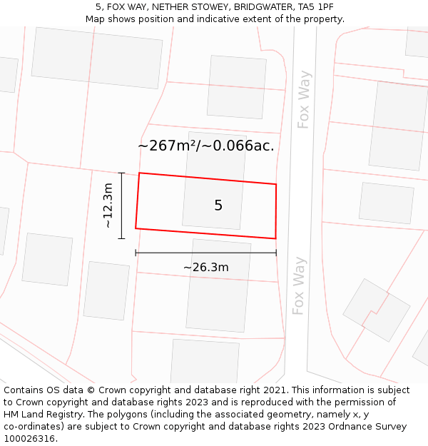 5, FOX WAY, NETHER STOWEY, BRIDGWATER, TA5 1PF: Plot and title map