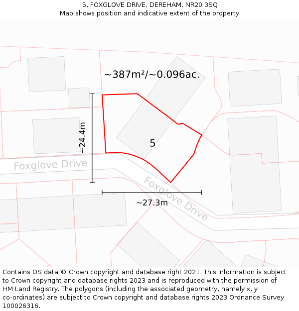 5, FOXGLOVE DRIVE, DEREHAM, NR20 3SQ: Plot and title map