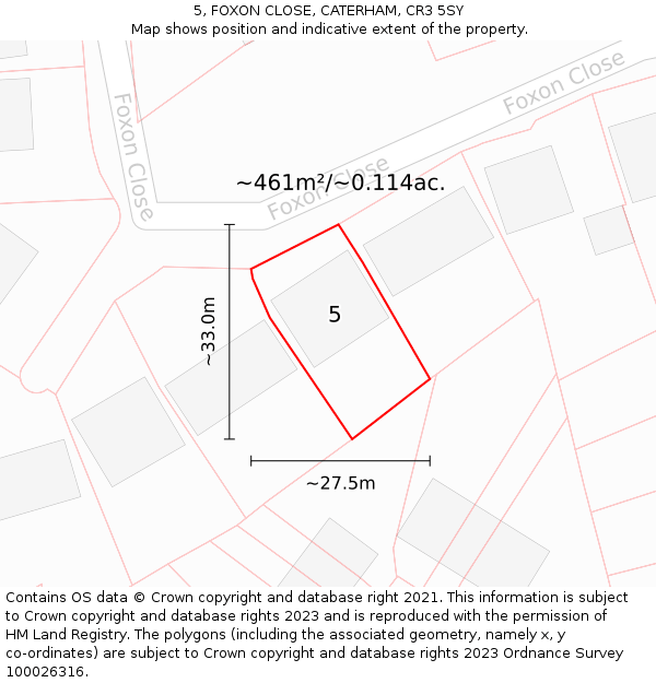 5, FOXON CLOSE, CATERHAM, CR3 5SY: Plot and title map