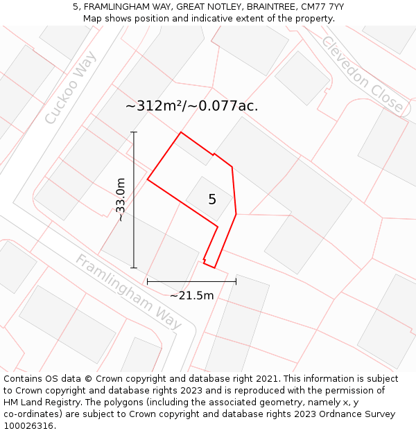 5, FRAMLINGHAM WAY, GREAT NOTLEY, BRAINTREE, CM77 7YY: Plot and title map