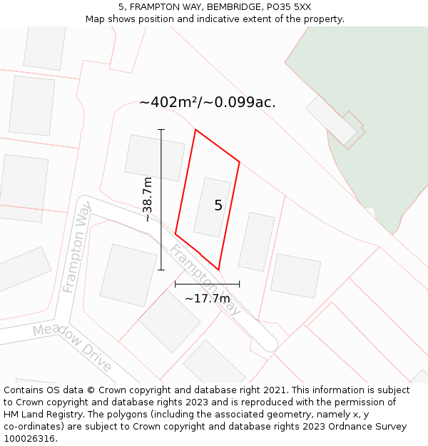 5, FRAMPTON WAY, BEMBRIDGE, PO35 5XX: Plot and title map