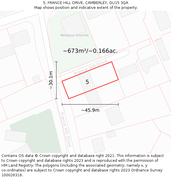 5, FRANCE HILL DRIVE, CAMBERLEY, GU15 3QA: Plot and title map