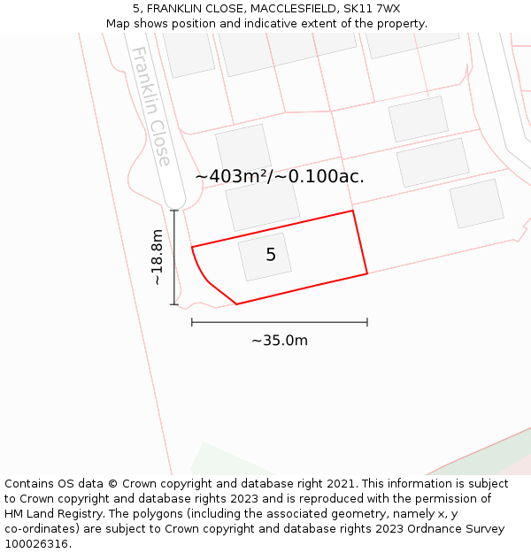 5, FRANKLIN CLOSE, MACCLESFIELD, SK11 7WX: Plot and title map