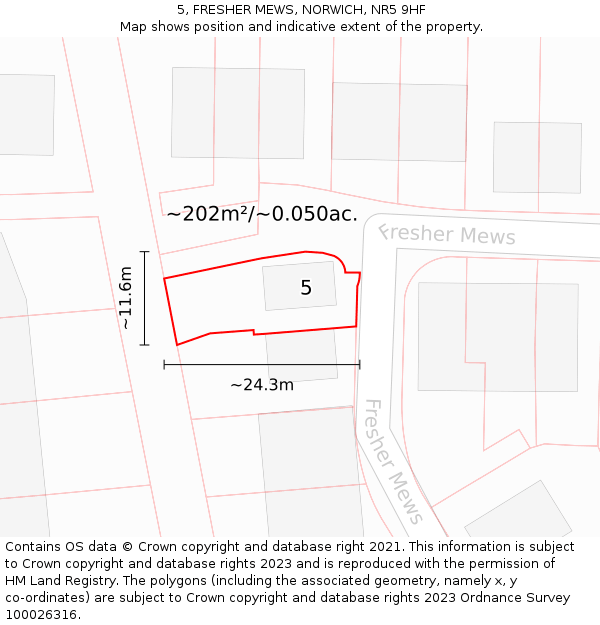 5, FRESHER MEWS, NORWICH, NR5 9HF: Plot and title map