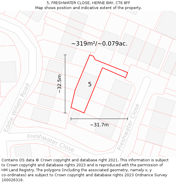 5, FRESHWATER CLOSE, HERNE BAY, CT6 8FF: Plot and title map