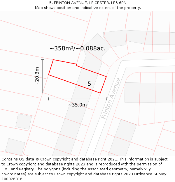 5, FRINTON AVENUE, LEICESTER, LE5 6PN: Plot and title map