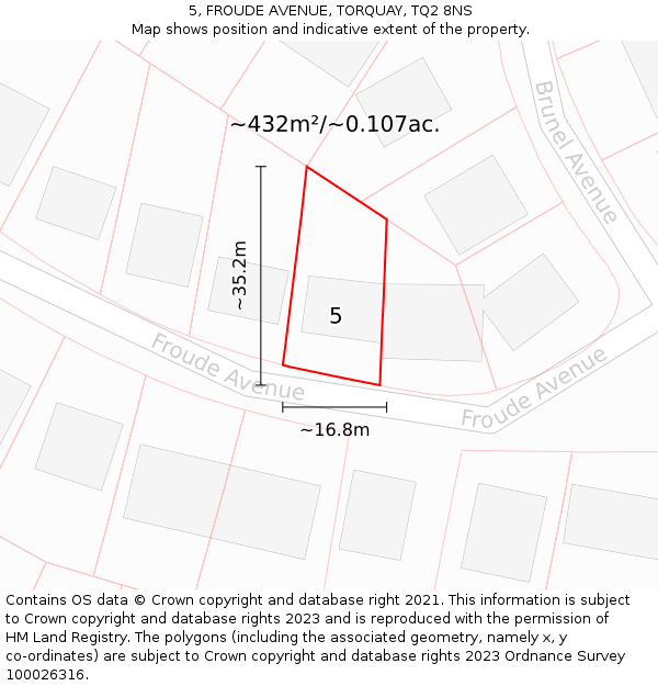 5, FROUDE AVENUE, TORQUAY, TQ2 8NS: Plot and title map