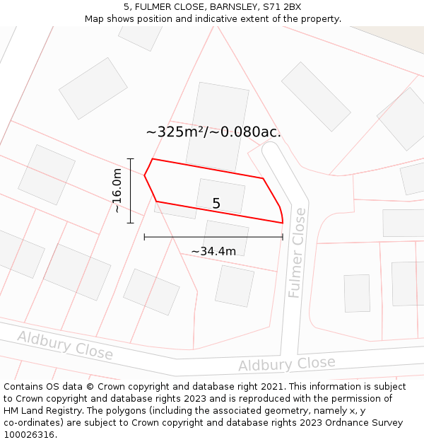 5, FULMER CLOSE, BARNSLEY, S71 2BX: Plot and title map