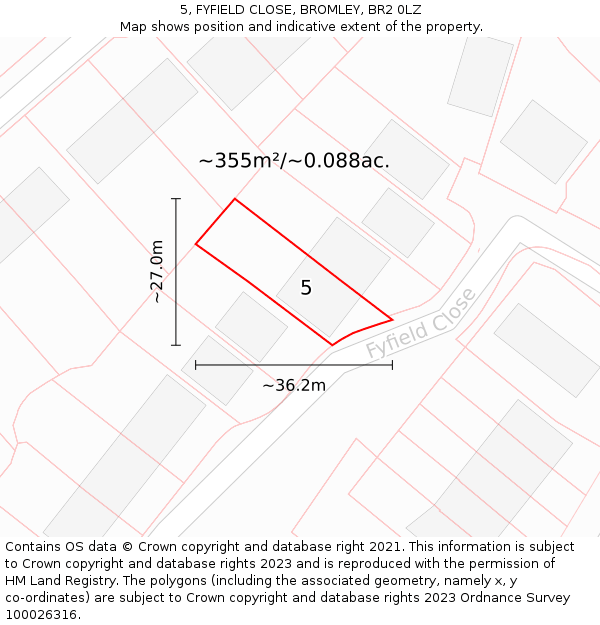 5, FYFIELD CLOSE, BROMLEY, BR2 0LZ: Plot and title map