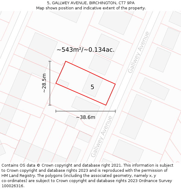 5, GALLWEY AVENUE, BIRCHINGTON, CT7 9PA: Plot and title map