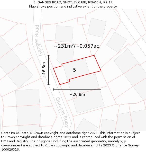 5, GANGES ROAD, SHOTLEY GATE, IPSWICH, IP9 1RJ: Plot and title map