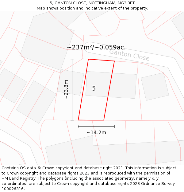 5, GANTON CLOSE, NOTTINGHAM, NG3 3ET: Plot and title map