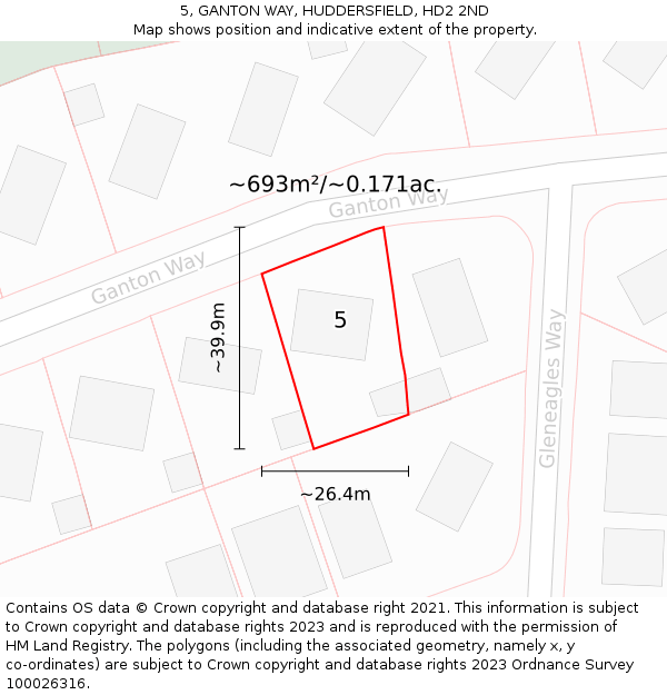 5, GANTON WAY, HUDDERSFIELD, HD2 2ND: Plot and title map