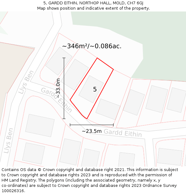 5, GARDD EITHIN, NORTHOP HALL, MOLD, CH7 6GJ: Plot and title map