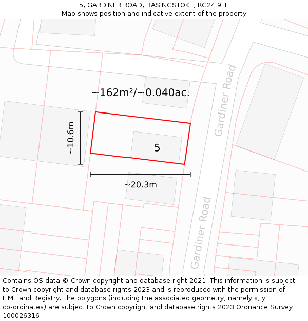 5, GARDINER ROAD, BASINGSTOKE, RG24 9FH: Plot and title map