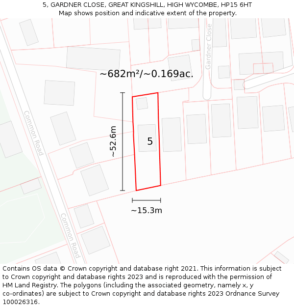 5, GARDNER CLOSE, GREAT KINGSHILL, HIGH WYCOMBE, HP15 6HT: Plot and title map