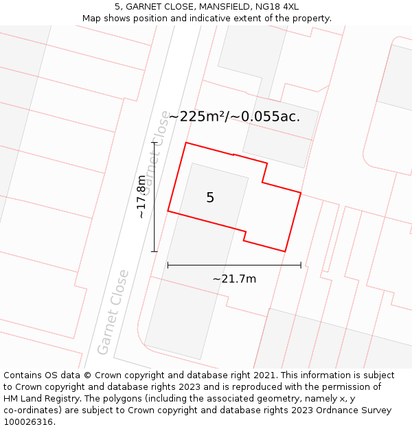 5, GARNET CLOSE, MANSFIELD, NG18 4XL: Plot and title map