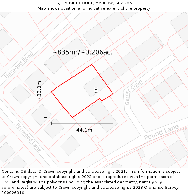 5, GARNET COURT, MARLOW, SL7 2AN: Plot and title map