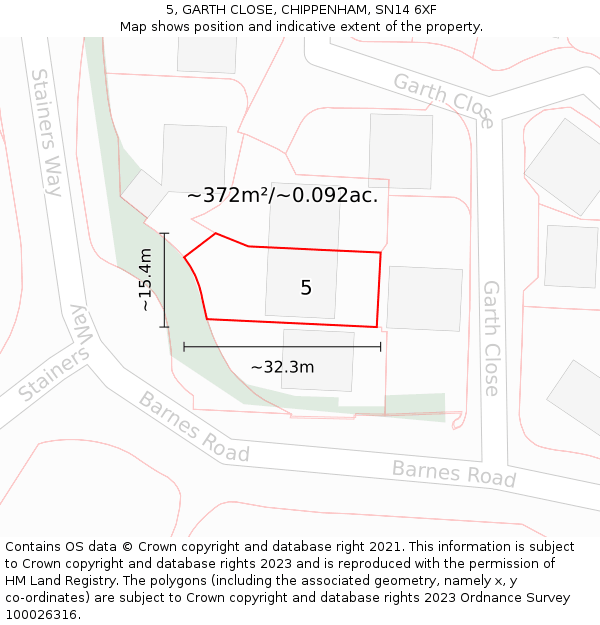 5, GARTH CLOSE, CHIPPENHAM, SN14 6XF: Plot and title map