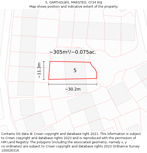 5, GARTHOLWG, MAESTEG, CF34 9GJ: Plot and title map