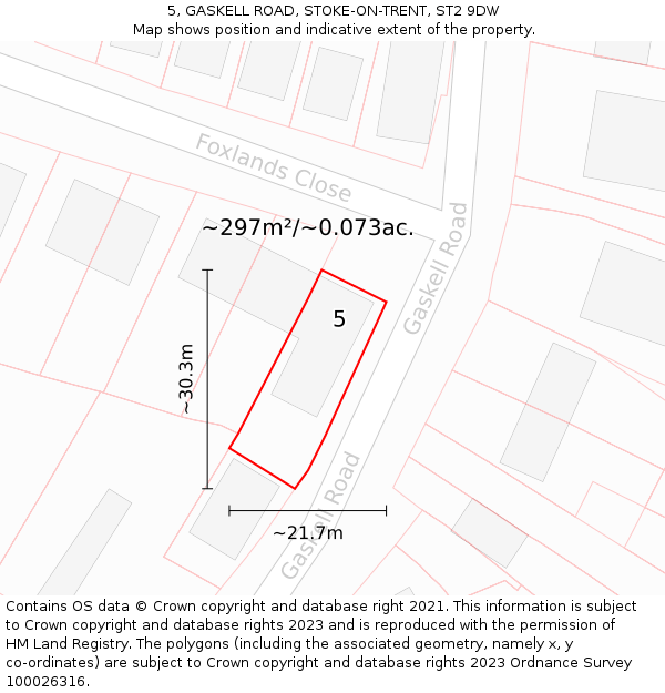 5, GASKELL ROAD, STOKE-ON-TRENT, ST2 9DW: Plot and title map