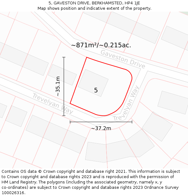 5, GAVESTON DRIVE, BERKHAMSTED, HP4 1JE: Plot and title map