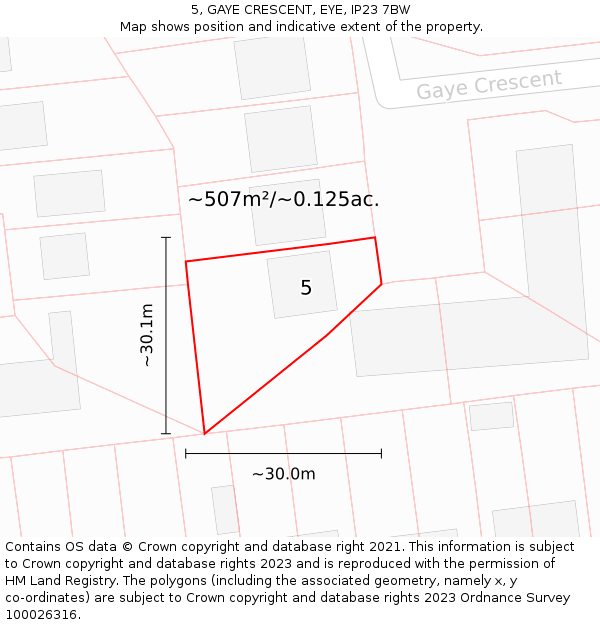 5, GAYE CRESCENT, EYE, IP23 7BW: Plot and title map