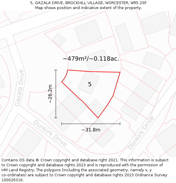 5, GAZALA DRIVE, BROCKHILL VILLAGE, WORCESTER, WR5 2SF: Plot and title map