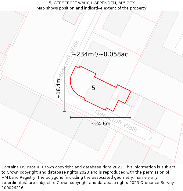 5, GEESCROFT WALK, HARPENDEN, AL5 2GX: Plot and title map